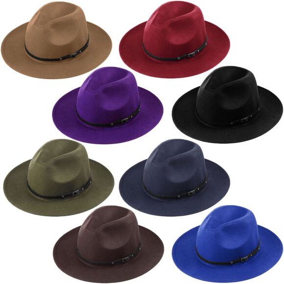Classic Wide Brim Felt Hat Vintage Boho Wool Fedora Unisex Adjustable main image 6